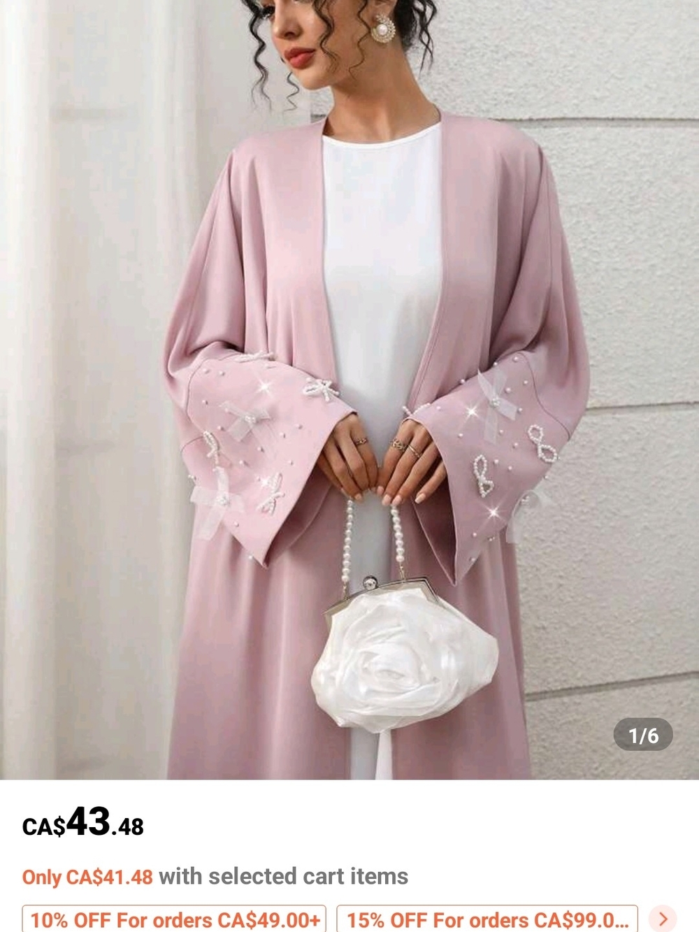 SHEIN Dusty Pink Embellished Sleeve Kaftan